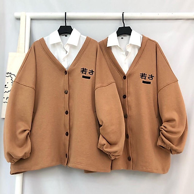 Áo Khoác Nỉ Cardigan nam nữ IN CHỮ HÀN nút gài form rộng unisex chất liệu vải Nỉ Bông Mềm Mịn 2 Màu - ANH KHOA