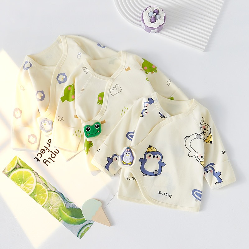Áo dài tay khóa dán cài chéo cotton cao cấp cho bé sơ sinh mặc thu đông Hàng Quảng Châu