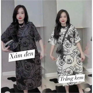 Váy gấu chất xước dáng dài tay lỡ có túi eo siêu xinh vanmiushop