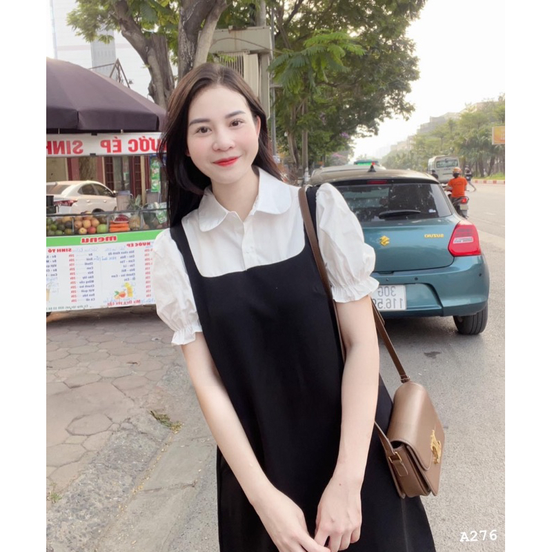 40-95kg Đầm bầu công sở - Váy bầu xinh mùa hè pha trắng tay chun bồng
