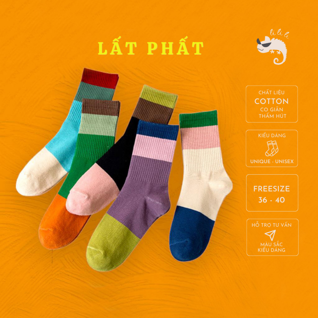 Tất vớ cotton LẤT PHẤT họa tiết sọc ngang phong cách Nhật Hàn | Lí lì li