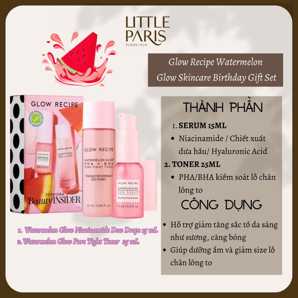 Set Dưỡng Dưa Hấu Glow Recipe Watermelon Glow Skincare Birthday Gift Set