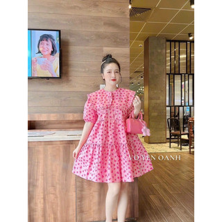 Đầm babydoll cổ bèo chất vải lụa tim thời trang nữ mặc đi chơi dáng váy dài xoè.