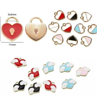 Charm kim loại hình trái tim khuyết/ Charm tráng men/ Mặt dây chuyền hình trái tim