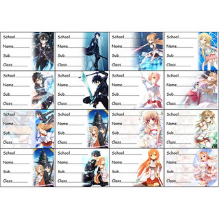 nhãn vở anime manga  Sword Art Online gồm 16 nhãn có đề can dán MA1393