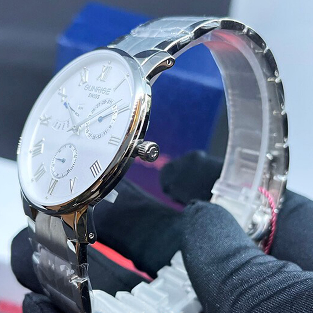 Đồng Hồ Nam Sunrise JAPAN WATCH Thiết Kế Mặt Tròn Đơn Giản Chạy 5 kim Dây Thép Không Gỉ Bạc DM747SWA
