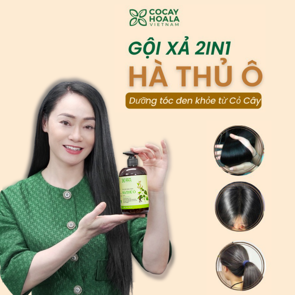 Dầu gội đen tóc mọc tóc Hà Thủ Ô 2in1 dầu gội thảo dược cỏ cây hoa lá giảm rụng tóc bạc tóc chai 300g 450g Cocayhoala