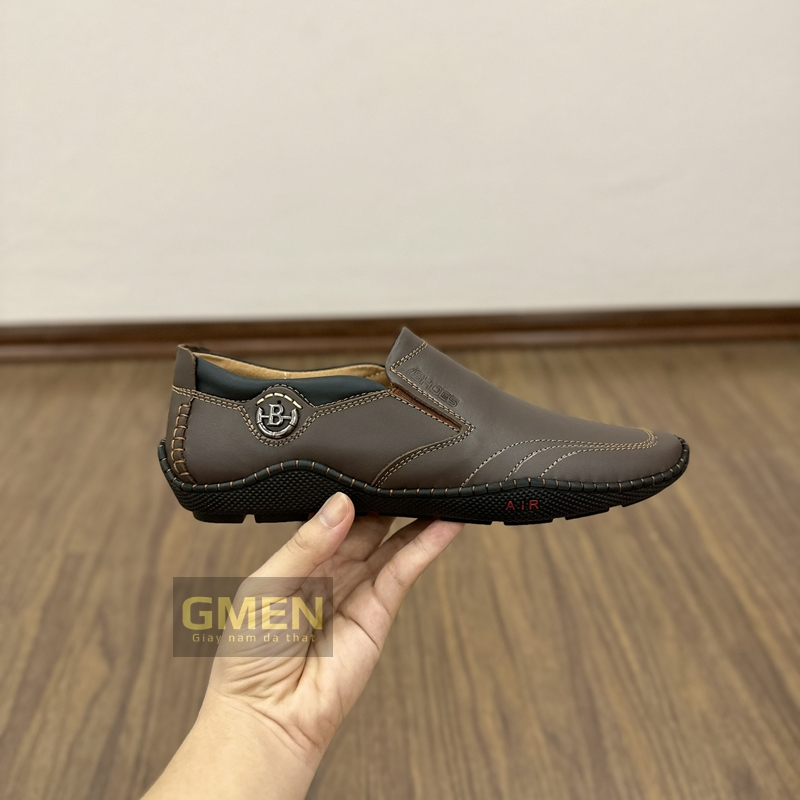 Giày lười nam da bò mềm mại đế cao su êm chân khâu chỉ bảo hành 1 năm TK0105