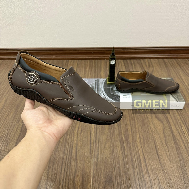Giày lười nam da bò mềm mại đế cao su êm chân khâu chỉ bảo hành 1 năm TK0105