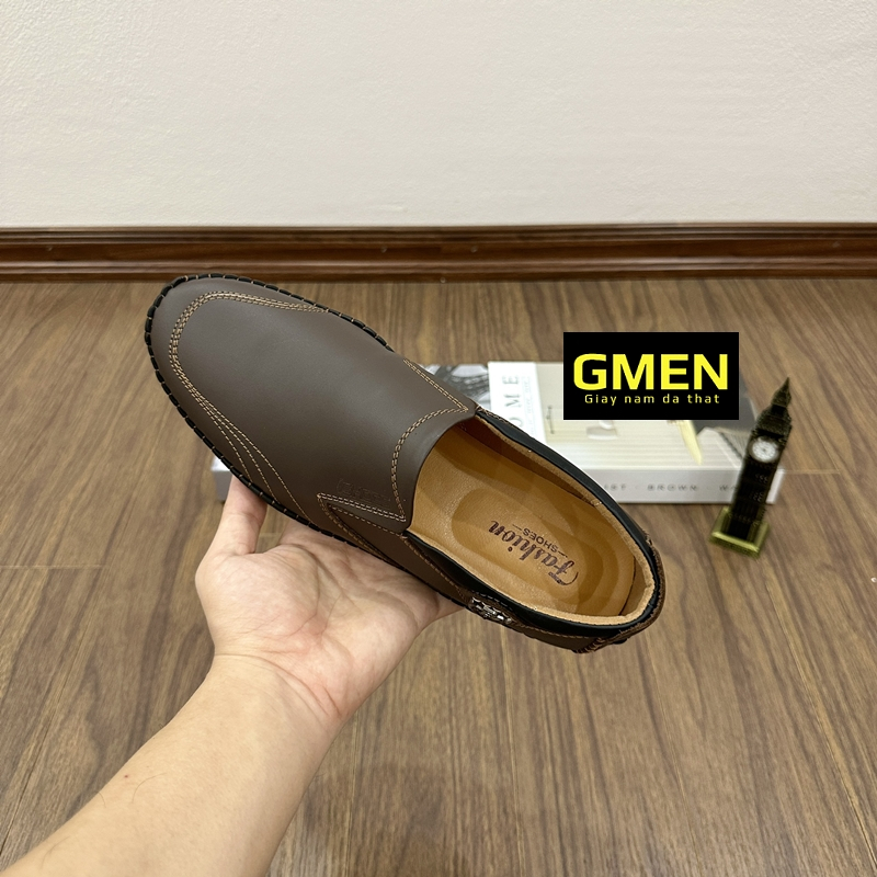 Giày lười nam da bò mềm mại đế cao su êm chân khâu chỉ bảo hành 1 năm TK0105