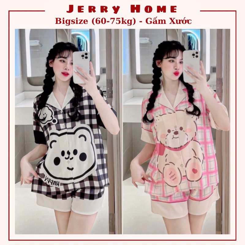 Đồ Bộ Bigsize 60-75kg, Đồ Ngủ Nữ Tay Ngắn Quần Đùi Chất Liệu Gấm Xước Ánh Kim Jerry Home