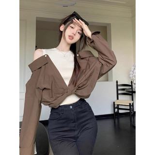 ÁO SƠ MI TRỄ VAI PHỐI BA LỖ