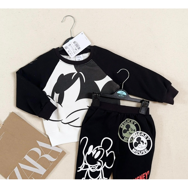 Set bộ nỉ da cá Mickey Za.ra đen trắng cho bé trai bé gái size từ 12-24 cân