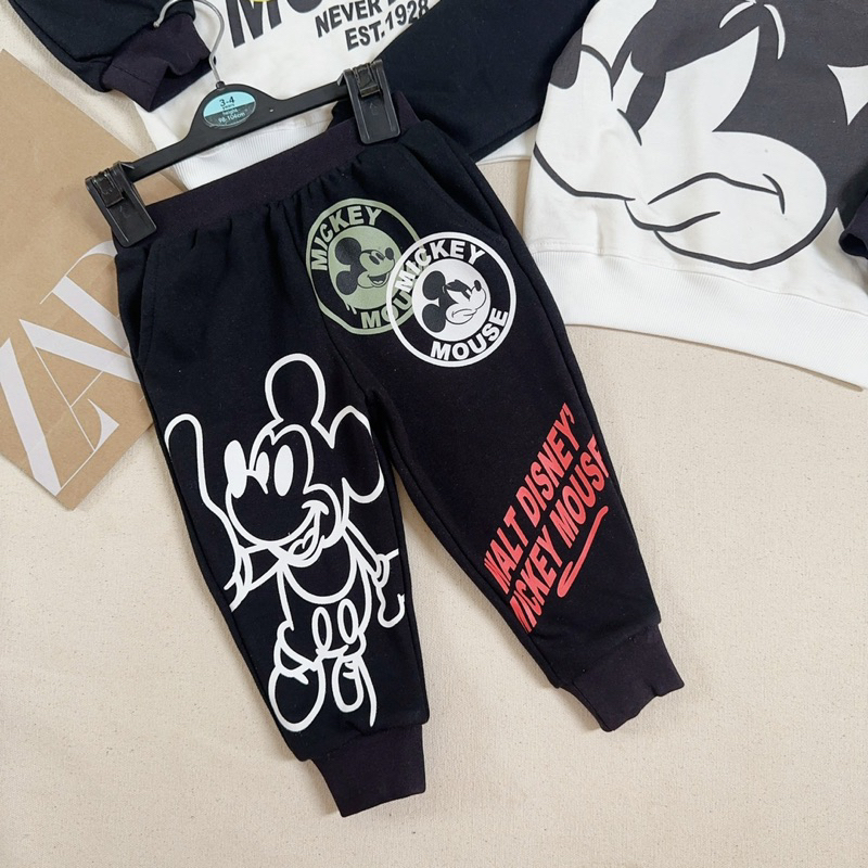 Set bộ nỉ da cá Mickey Za.ra đen trắng cho bé trai bé gái size từ 12-24 cân
