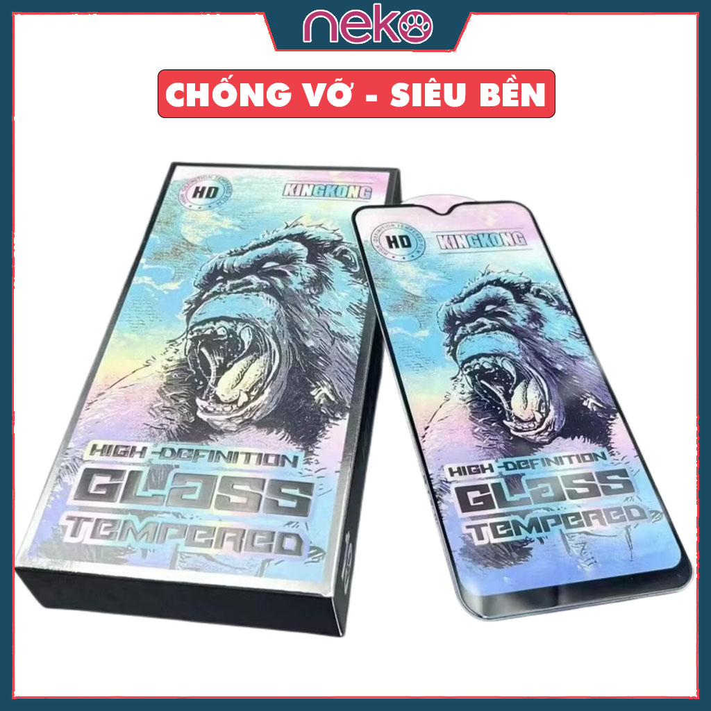 Kính Cường Lực KingKong Cao Cấp Đóng Hộp Full Viền cho Iphone 6 7 8 x xs xr 11 12 13 14 pro max plus [KINGKONG XANH]