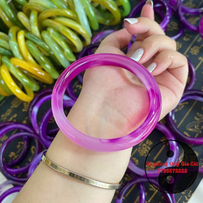 Vòng tay đá mã nao tím vân siêu đẹp mịn kiểm định vòng bản đá tím agate
