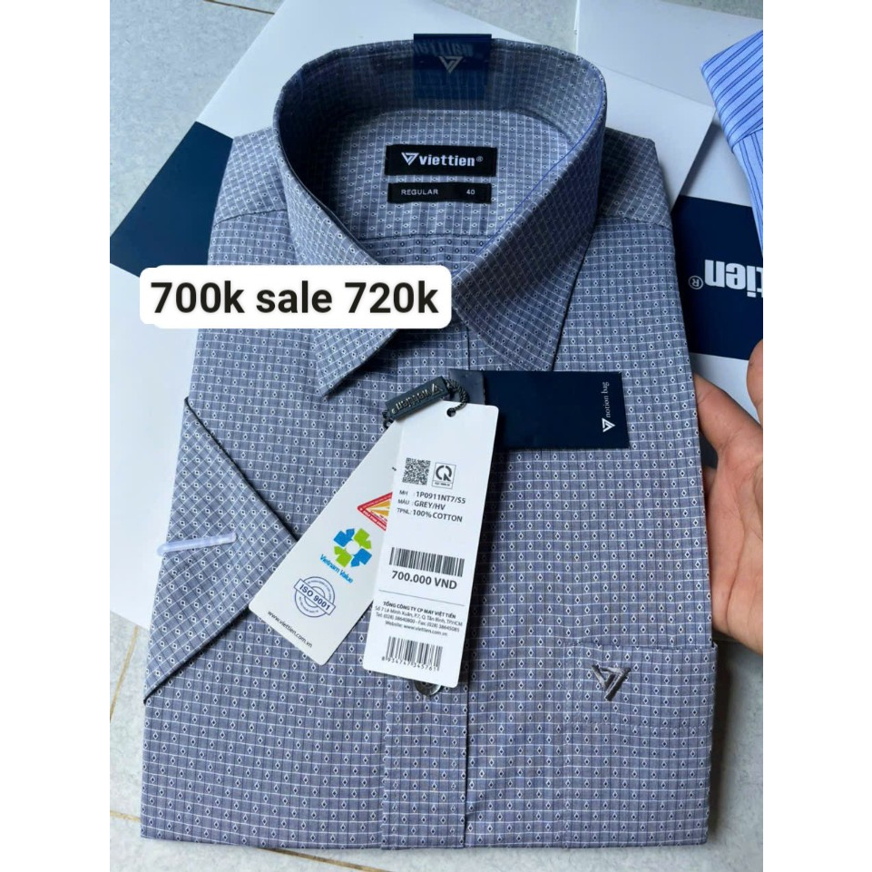 Áo sơ mi việt tiến ngắn tay giá hãng 700k giảm còn 420k