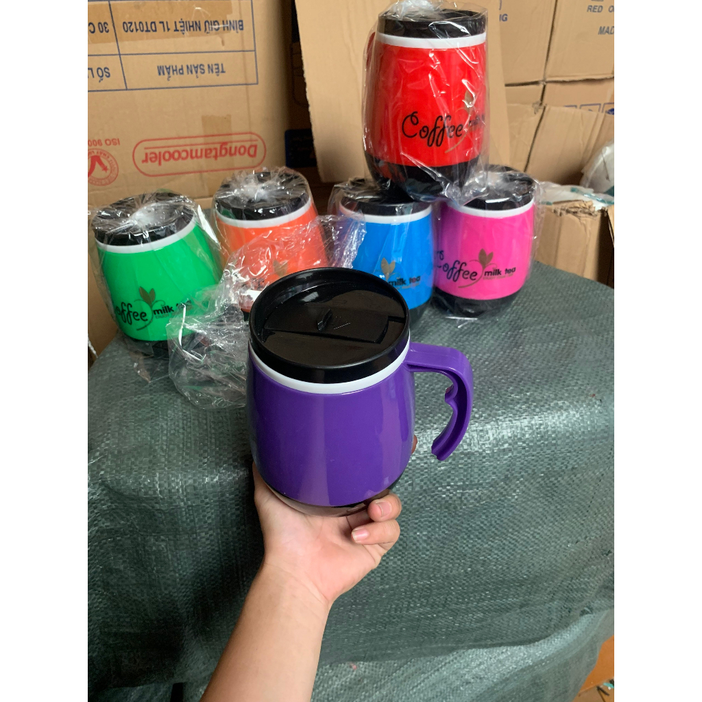 Ca giữ nhiệt có nắp dung tích 500ml, Ca nhựa đựng nước trà coffe có nắp đậy