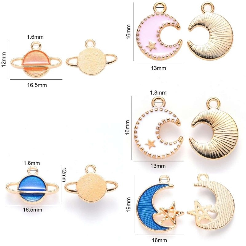 Charm kim loại tráng men, mặt dây chuyền hình mặt trăng, hành tinh, ngôi sao