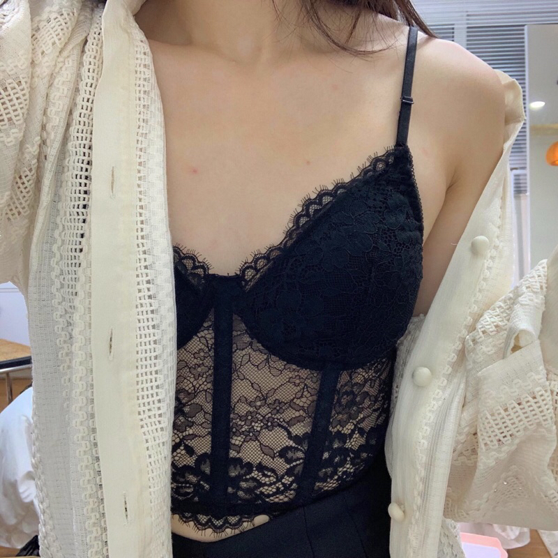 LACE CROPTOP - áo chân ren dài cup giả gọng