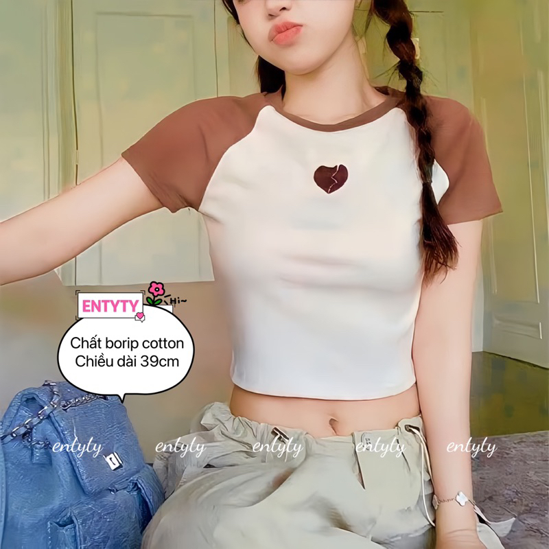 Áo croptop nữ thêu chữ H đẹp độc, áo croptop tay raglan