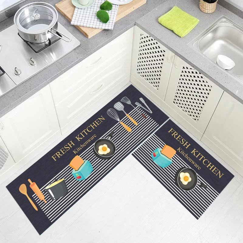 Bộ 2 Thảm Bếp Hàng Loại 1 Dày Và Mịn Thấm Hút Tốt, Mặt Đáy Chống trơn, Mặt Thảm Bali