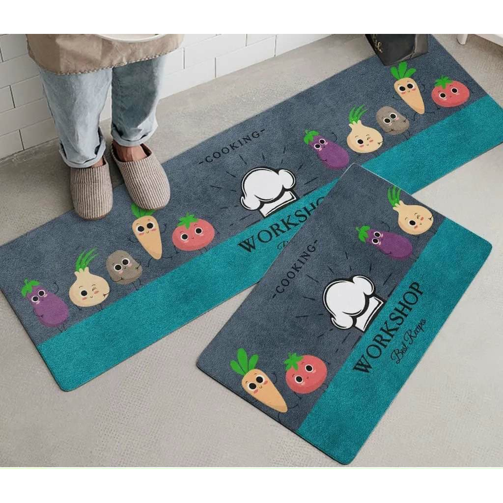Bộ 2 Thảm Bếp Hàng Loại 1 Dày Và Mịn Thấm Hút Tốt, Mặt Đáy Chống trơn, Mặt Thảm Bali