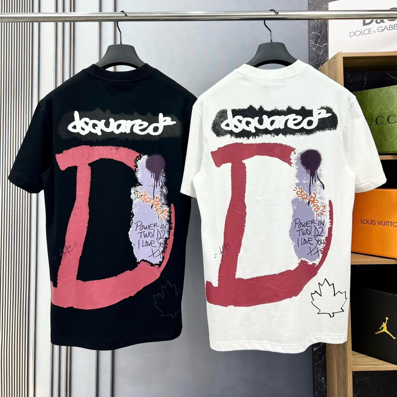 Áo Phông Nam Nữ In Chữ Dsq2 Hoạ Tiết Graffiti 7 Màu Hai Mặt Cổ Bo . Áo Thun Dành Cho CÁc Boy Phố Đi Chơi Cháy Phố