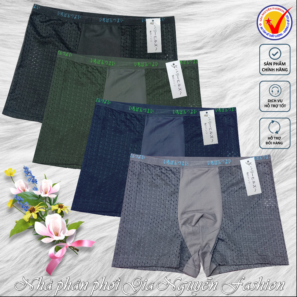 [Có size lớn] Set 4 Quần Boxer nam, sịp đùi nam lưới Nhật thun lạnh thông hơi - Hàng đẹp