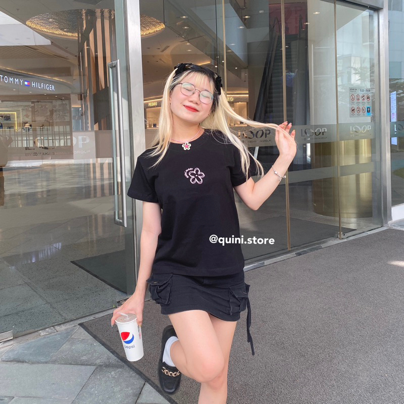 Quini.made - Áo Baby Tee Flower Thêu Hoa + “quini.made” - Chất Liệu Premium 100% Cotton- QUINI STORE