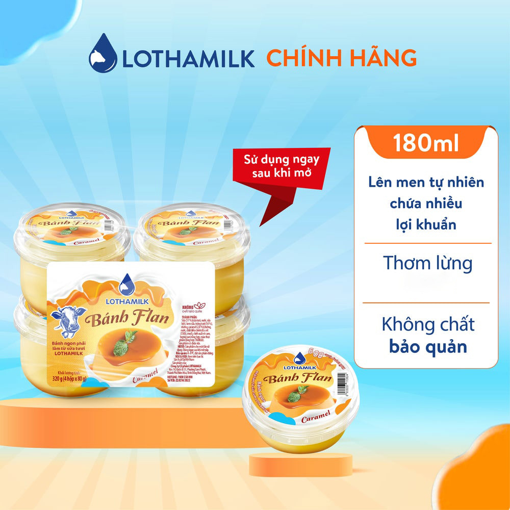 Lốc 4 hộp bánh flan Lothamilk vị caramel 80g