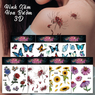 [Loại Ngắn Ngày] Hình Xăm Dán Nhỡ Hoa Bướm Chụp Ảnh, Đóng Phim, Dễ Dàng Tẩy Xóa - Dùng 2-5 Ngày (15x10cm)