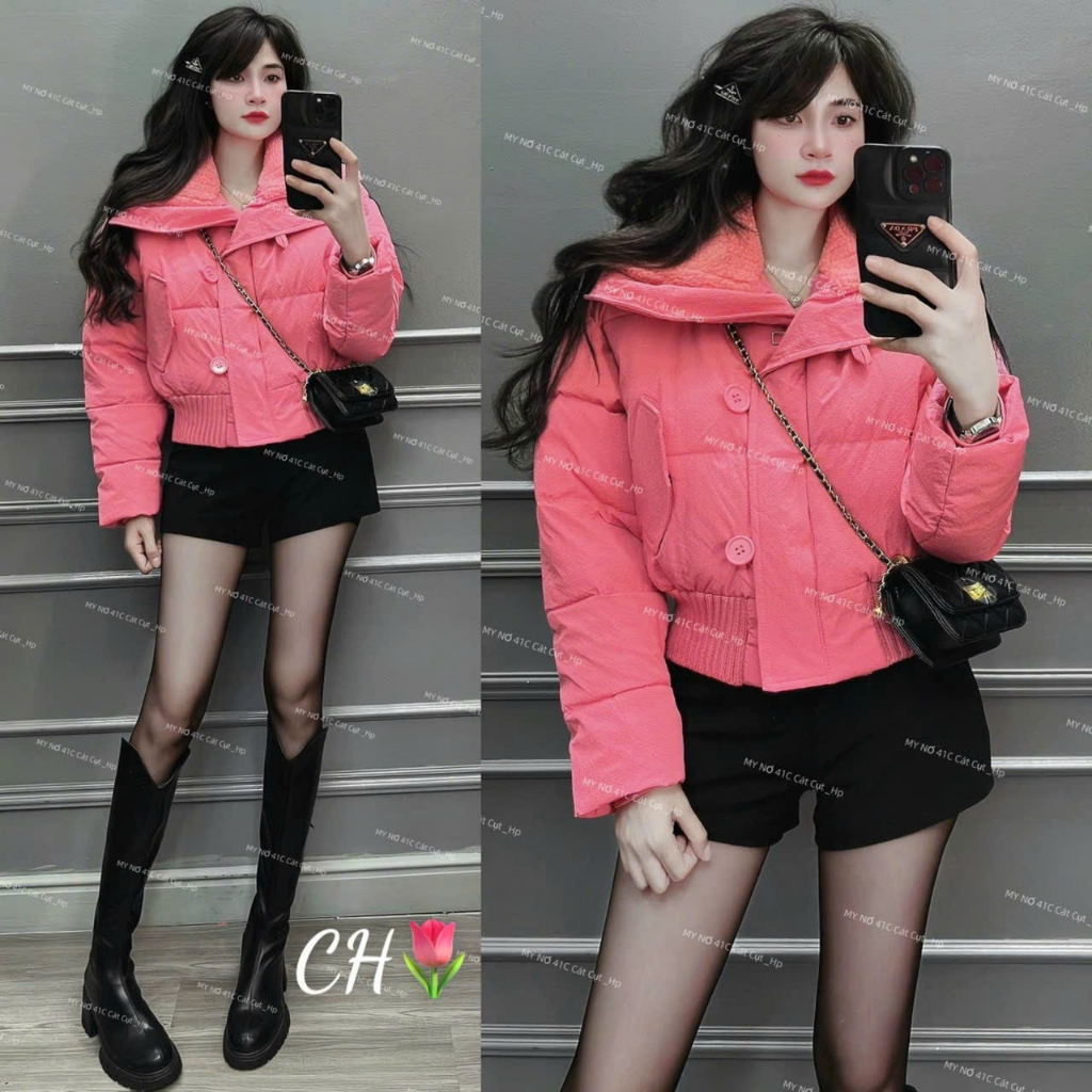 Phao siêu nhẹ phối cổ lông cừu , dáng bo nên gọn lắm , phao crotop, phao mùa đông, áo khoác thu đông