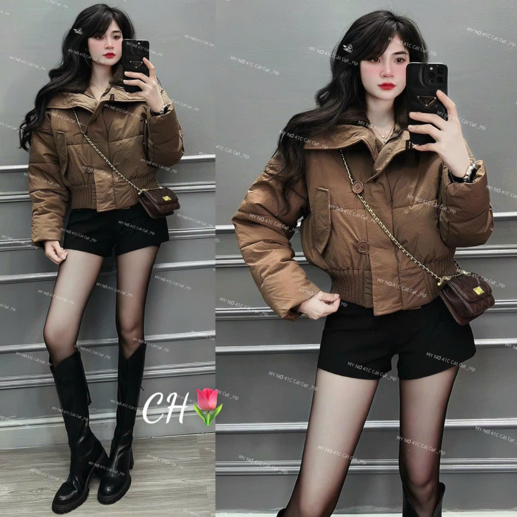 Phao siêu nhẹ phối cổ lông cừu , dáng bo nên gọn lắm , phao crotop, phao mùa đông, áo khoác thu đông