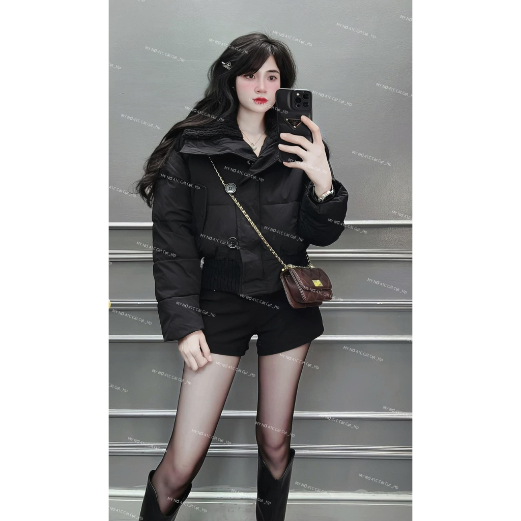 Phao siêu nhẹ phối cổ lông cừu , dáng bo nên gọn lắm , phao crotop, phao mùa đông, áo khoác thu đông