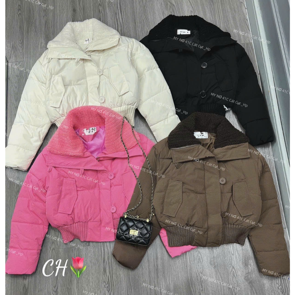 Phao siêu nhẹ phối cổ lông cừu , dáng bo nên gọn lắm , phao crotop, phao mùa đông, áo khoác thu đông
