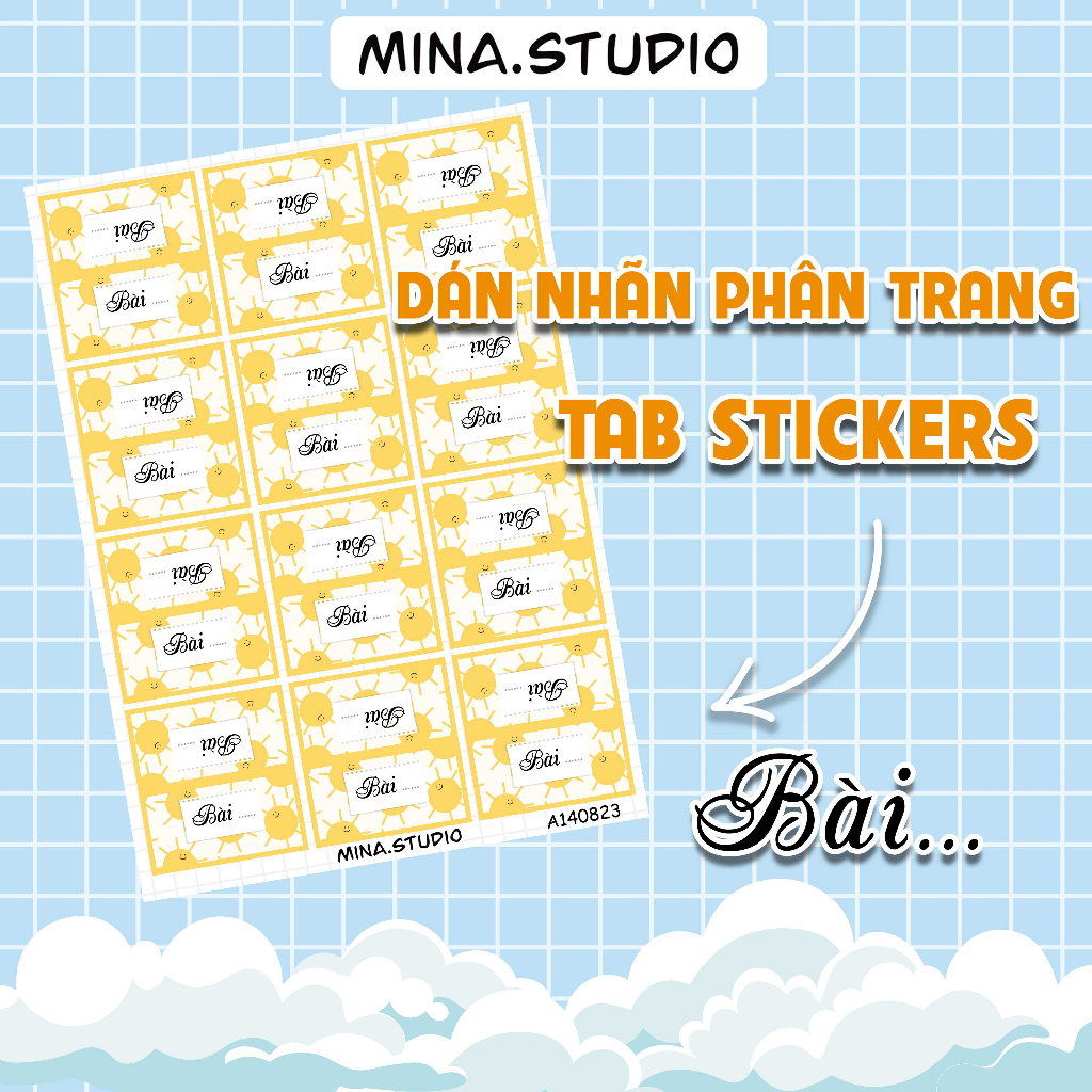 DÁN NHÃN PHÂN TRANG-TAB STICKER BÀI HỌC - Made by Mina.stusio - Sticker ham học