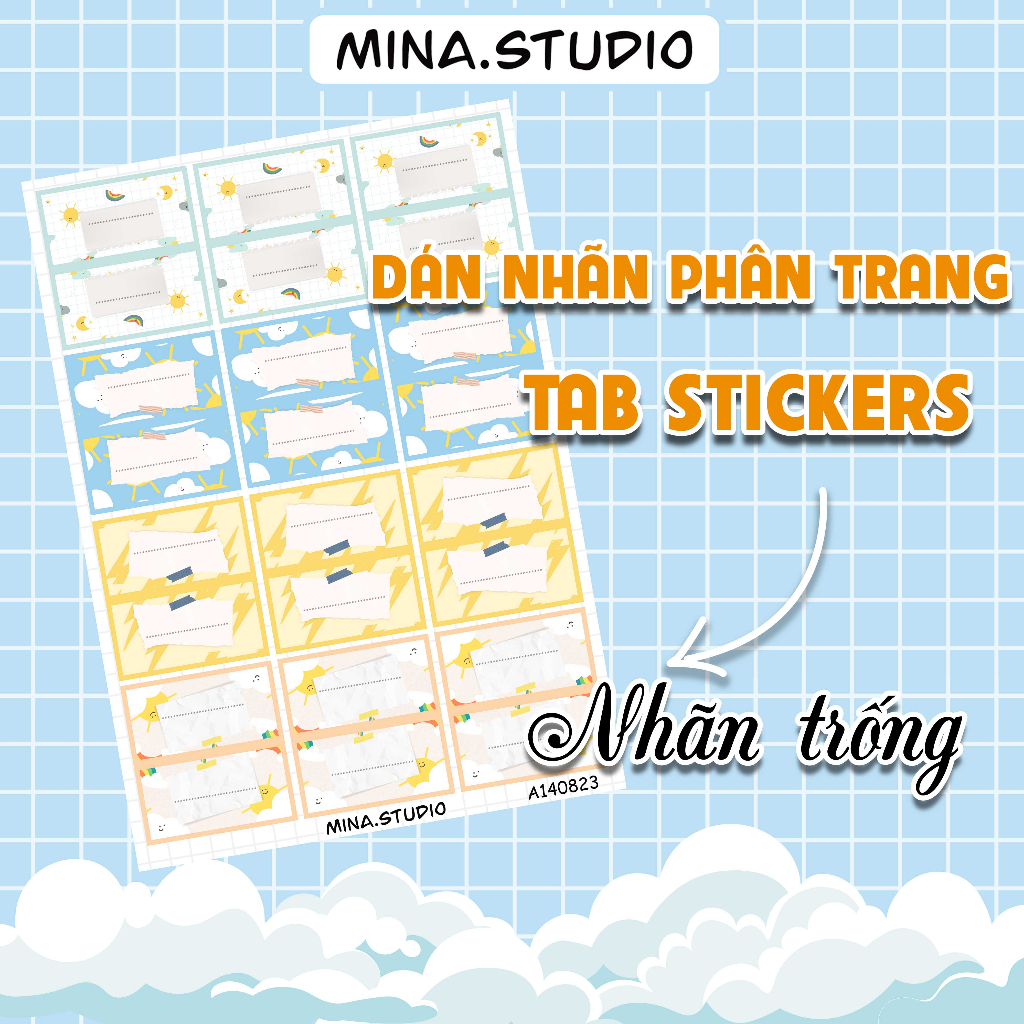 DÁN NHÃN PHÂN TRANG-TAB STICKER BÀI HỌC - Made by Mina.stusio - Sticker ham học