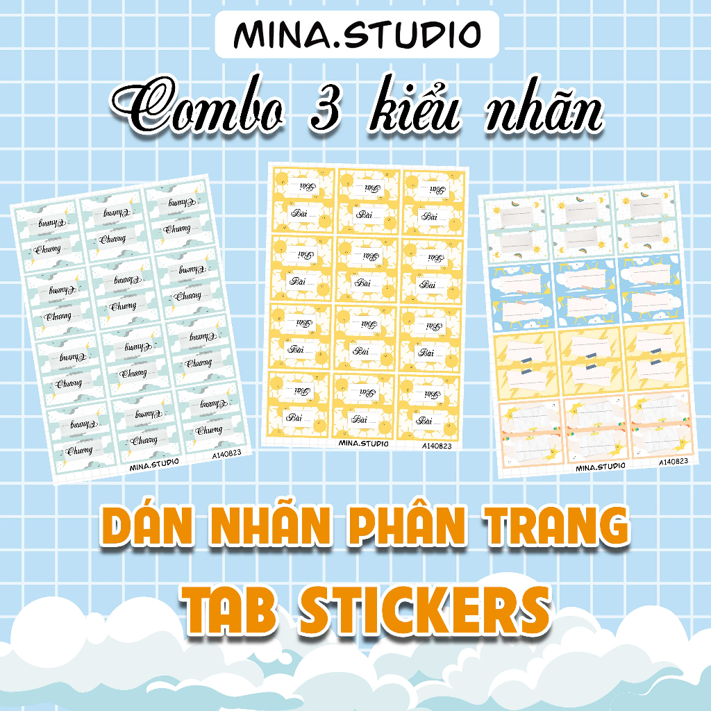 DÁN NHÃN PHÂN TRANG-TAB STICKER BÀI HỌC - Made by Mina.stusio - Sticker ham học