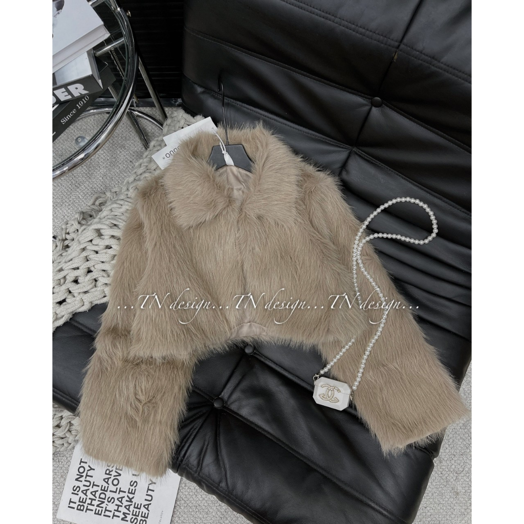 Áo khoác lông crotop cổ bẻ, áo lông, áo khoác thu đông