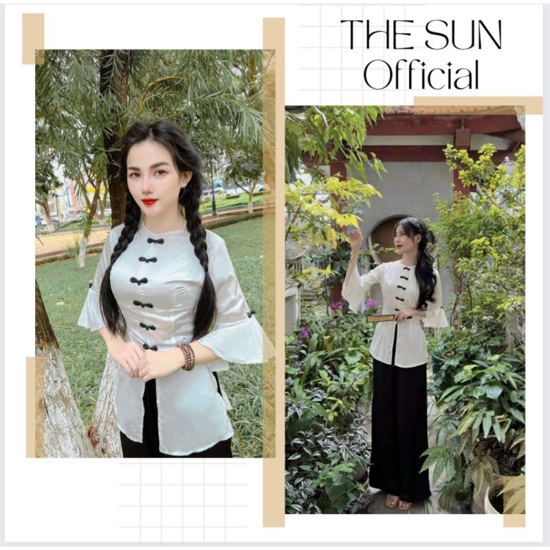 Đồ lam đi chùa THE SUN, Bộ quần áo phật tử chất lụa satin mát mịn cao cấp mẫu đẹp thêu hoa