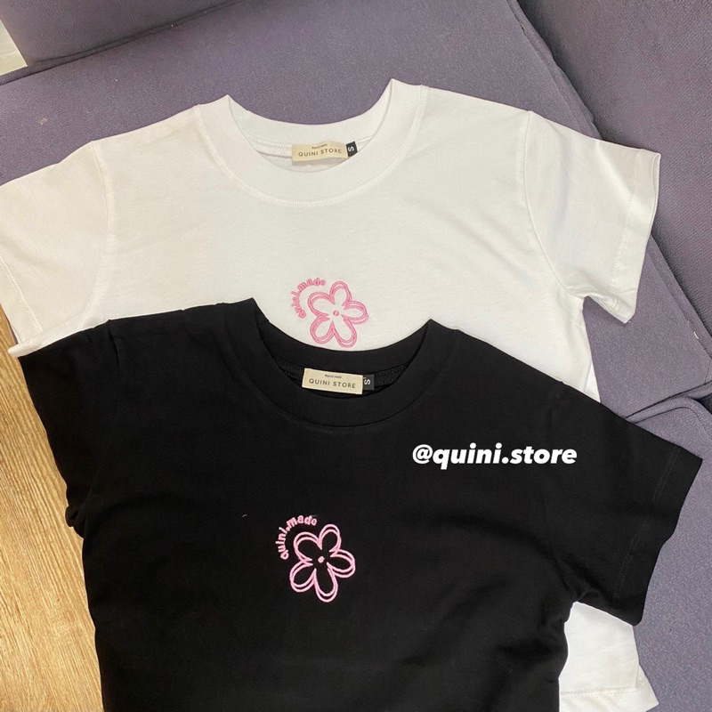Quini.made - Áo Baby Tee Flower Thêu Hoa + “quini.made” - Chất Liệu Premium 100% Cotton- QUINI STORE