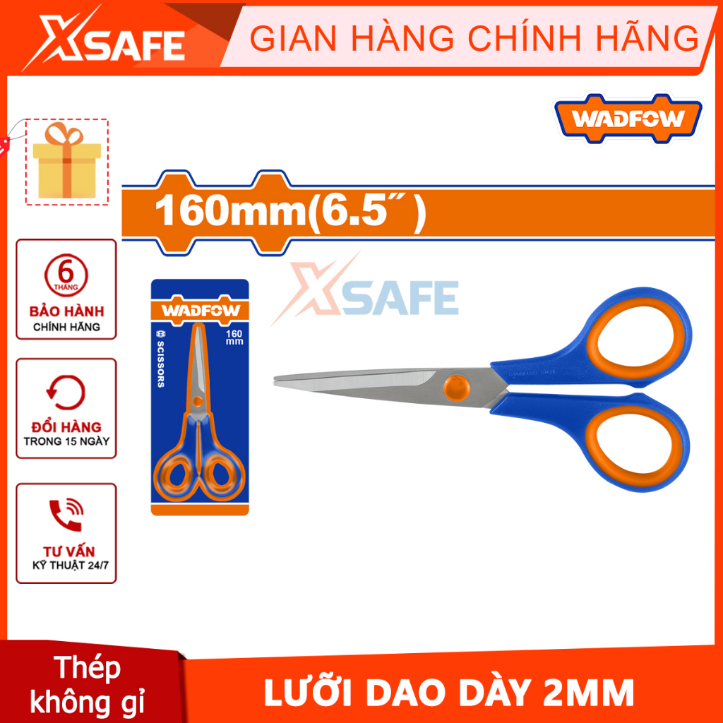 Kéo 160mm Kích thước:160mm Chất liệu: thép không gỉ Độ dày lưỡi kéo: 2.0mm bằng thẻ trượt 240 19,000 Wadfow WSX2607