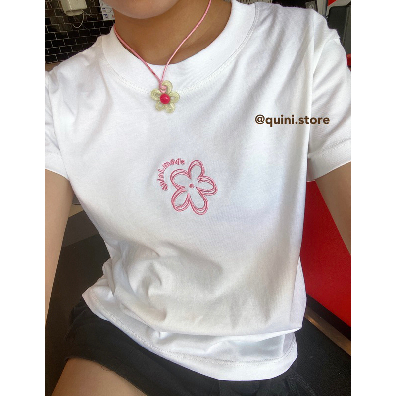 Quini.made - Áo Baby Tee Flower Thêu Hoa + “quini.made” - Chất Liệu Premium 100% Cotton- QUINI STORE