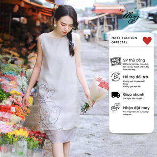 Đầm thiết kế cao cấp MAYY FASHION dáng xuông tơ be sát nách An Yên