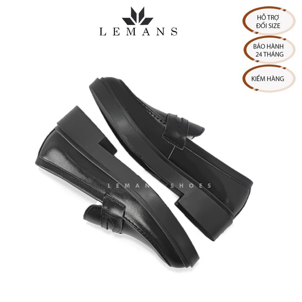Giày da bò Penny Loafer Black LEMANS, giày lười công sở, da bò nguyên tấm, Bảo hành chính hãng 24 tháng