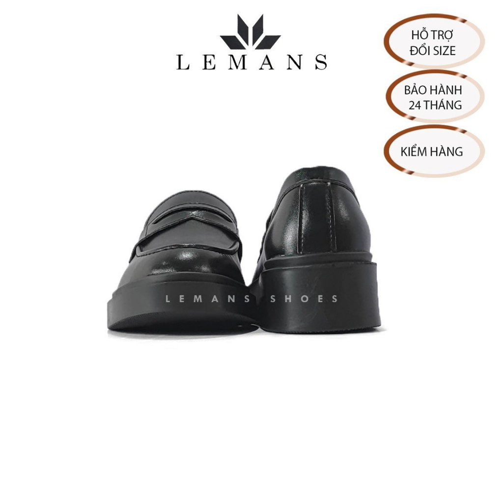 Giày da bò Penny Loafer Black LEMANS, giày lười công sở, da bò nguyên tấm, Bảo hành chính hãng 24 tháng
