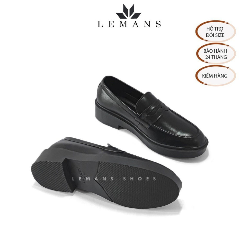 Giày da bò Penny Loafer Black LEMANS, giày lười công sở, da bò nguyên tấm, Bảo hành chính hãng 24 tháng