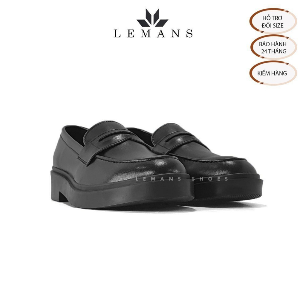 Giày da bò Penny Loafer Black LEMANS, giày lười công sở, da bò nguyên tấm, Bảo hành chính hãng 24 tháng