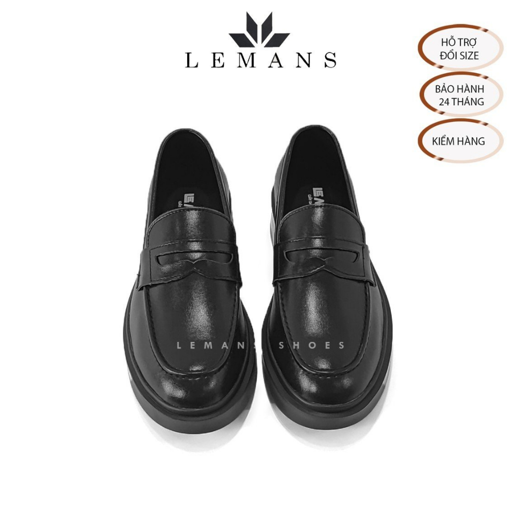 Giày da bò Penny Loafer Black LEMANS, giày lười công sở, da bò nguyên tấm, Bảo hành chính hãng 24 tháng